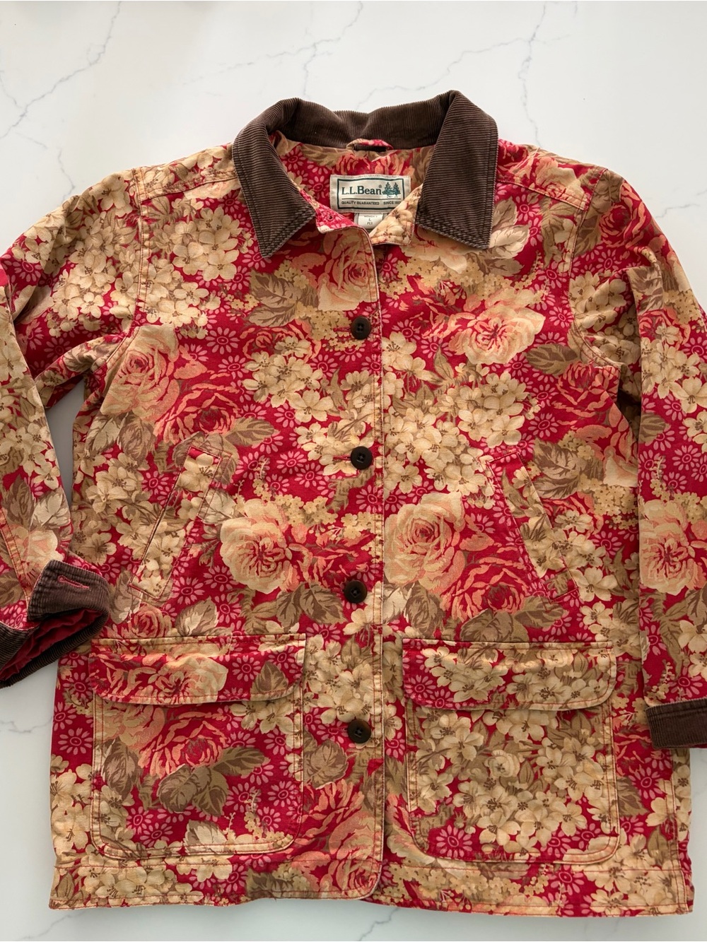 L.L.Bean L P Cotton Vintage 90s Floral Canvas Chore Jacket Like New. Pristine.